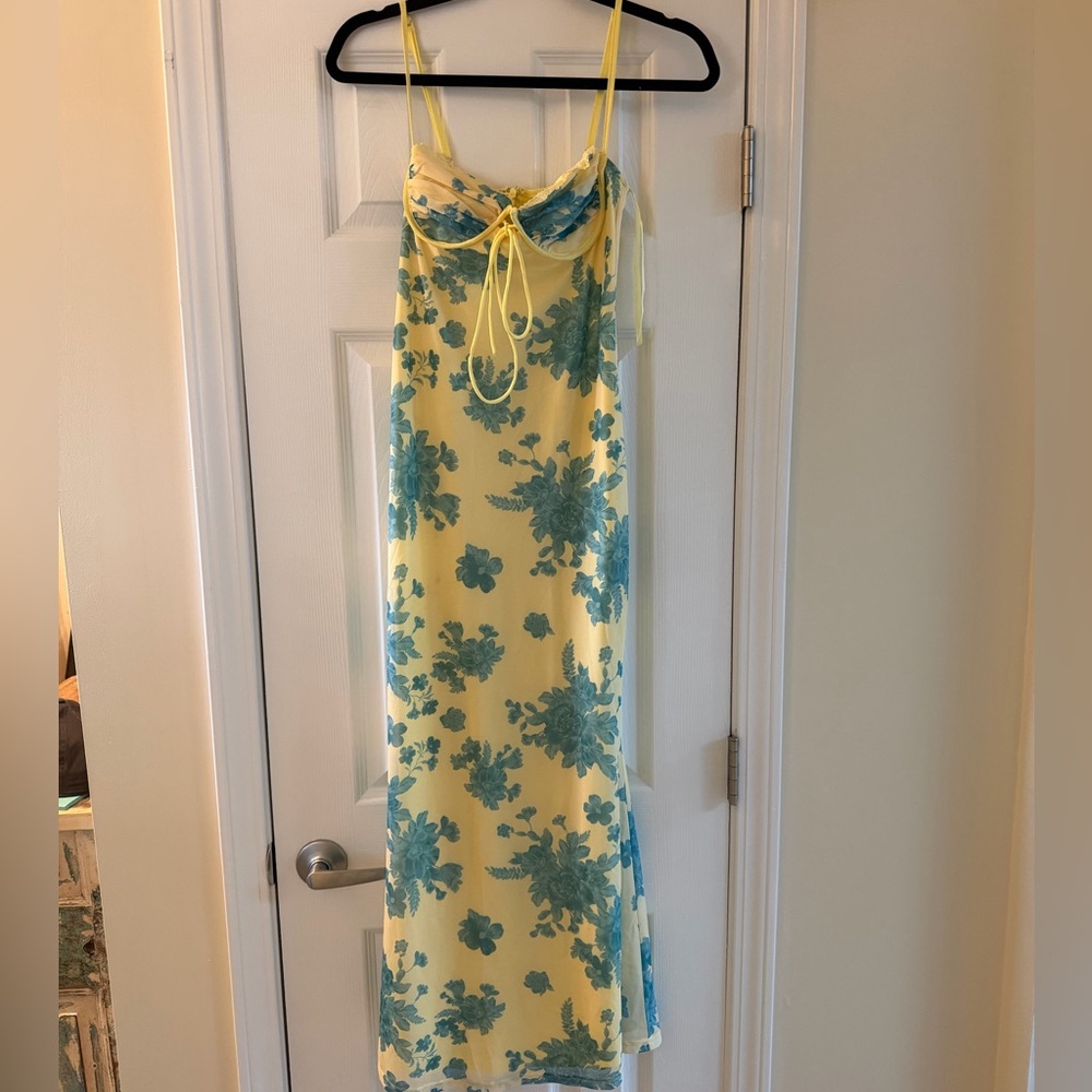 Hello Molly Yellow Maxi Dress with Blue Floral Print